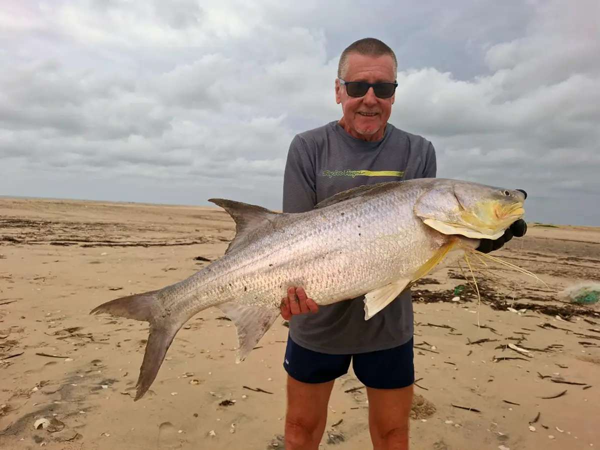 Giant African threadfin taken surfcasting from the beach, Casamance